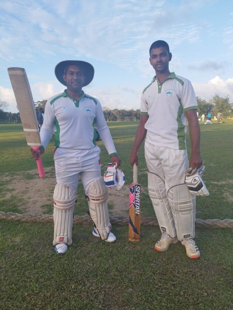 (FILE) Clarke Road’s Nicholas Sookdeosingh (L) made an unbeaten century on day one of their round two tie against Bess Motors Marchin Patriots at Marchin Grounds in Charlieville, on February 8.   - 