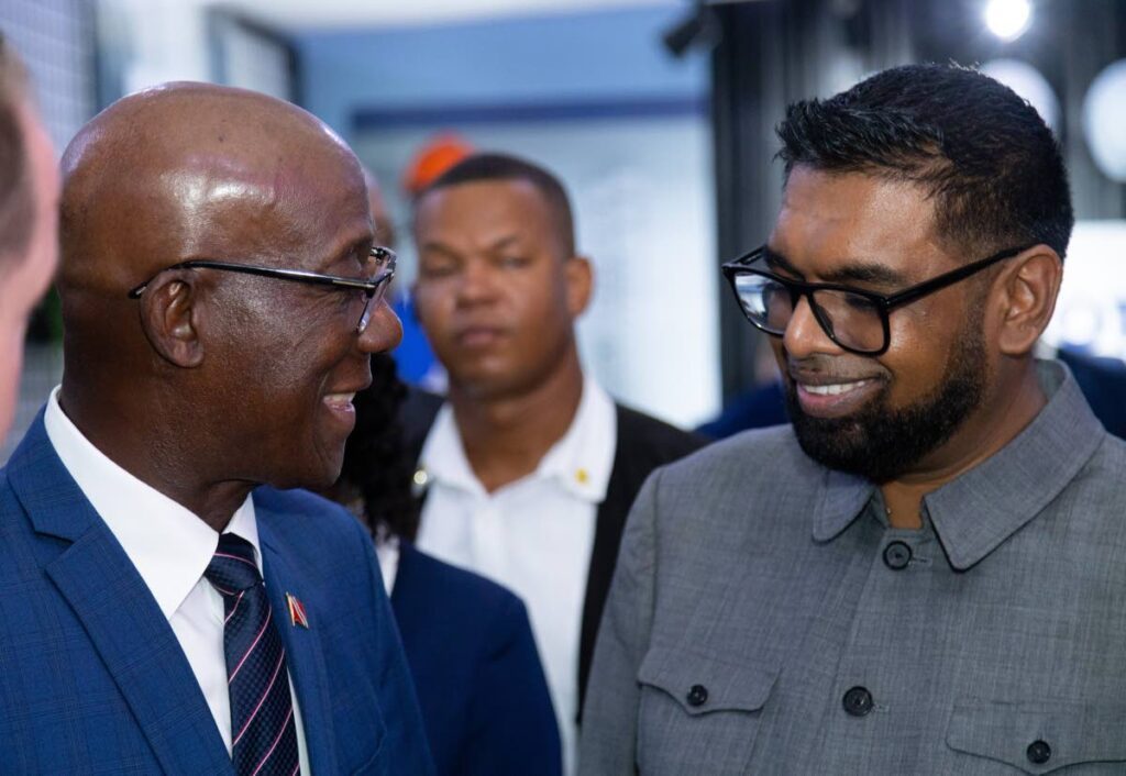 Prime minister Dr Keith Rowley and Guyana president Dr Irfaan Ali during a tour of expo at the Guyana 2024 Energy Conference and Supply Chain Expo.  - File photo courtesy OPM