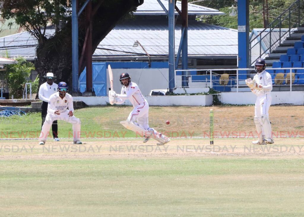 In this March 20, 2024 file photo, Red Force batsman Amir Jangoo looks on after playing a shot during the West Indies Championship match, at the Queen’s Park Oval, St Clair. - Photo by Ayanna Kinsale 