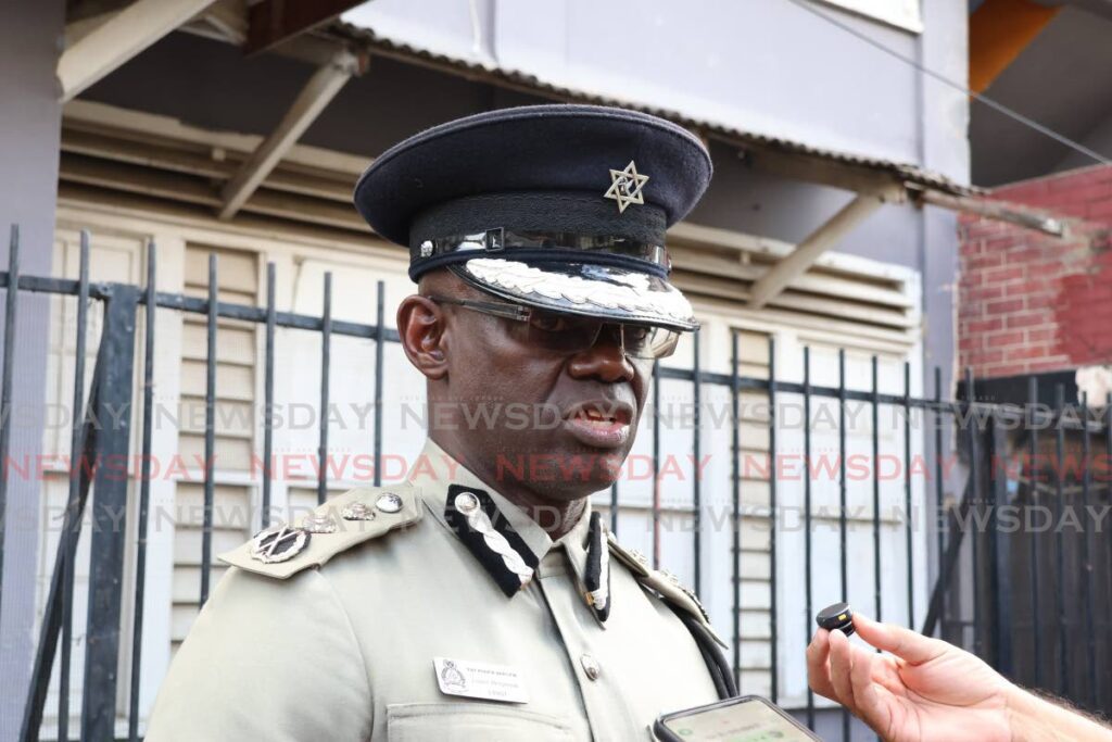 Acting CoP Junior Benjamin talks to the media. - Photo by Faith Ayoung/File photo