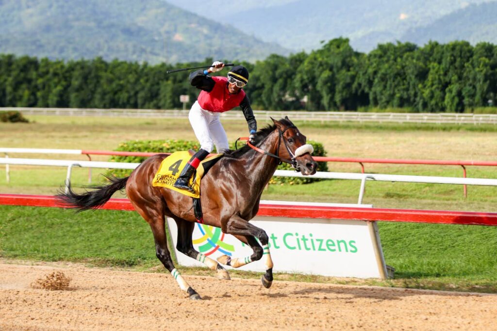 Jockey Dillon Khelawan rides Hello World to victory in the First Citizens Gold Cup at Santa Rosa Park,  Arima, December 26, 2024.  - Daniel Prentice/File photo