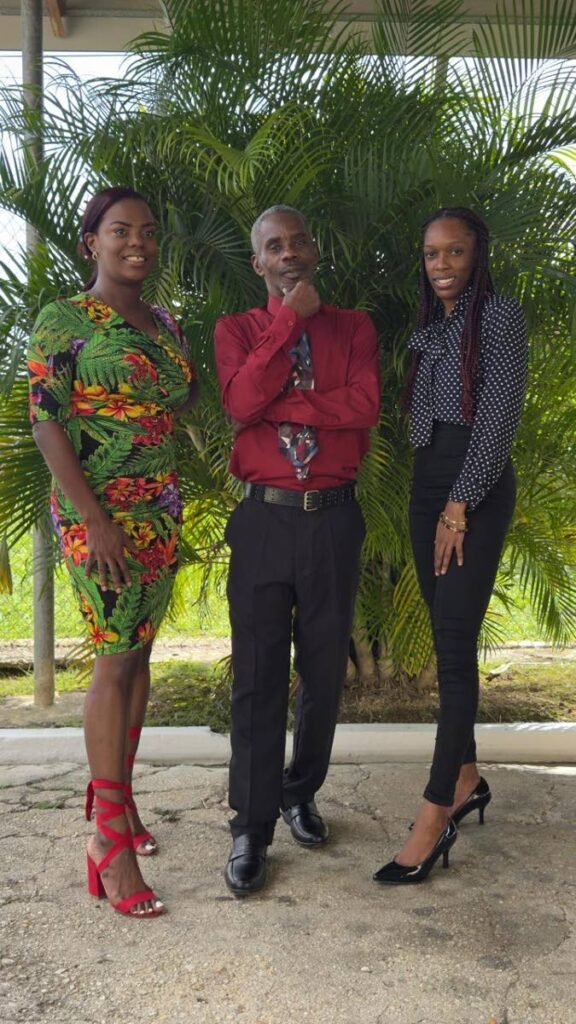 Shanice Alleyne, left, Anthony Julien and  Avelon Lett strike a pose at The Women’s Prison before a performance.   - Photo courtesy Kenyatta King Prisons Officer I