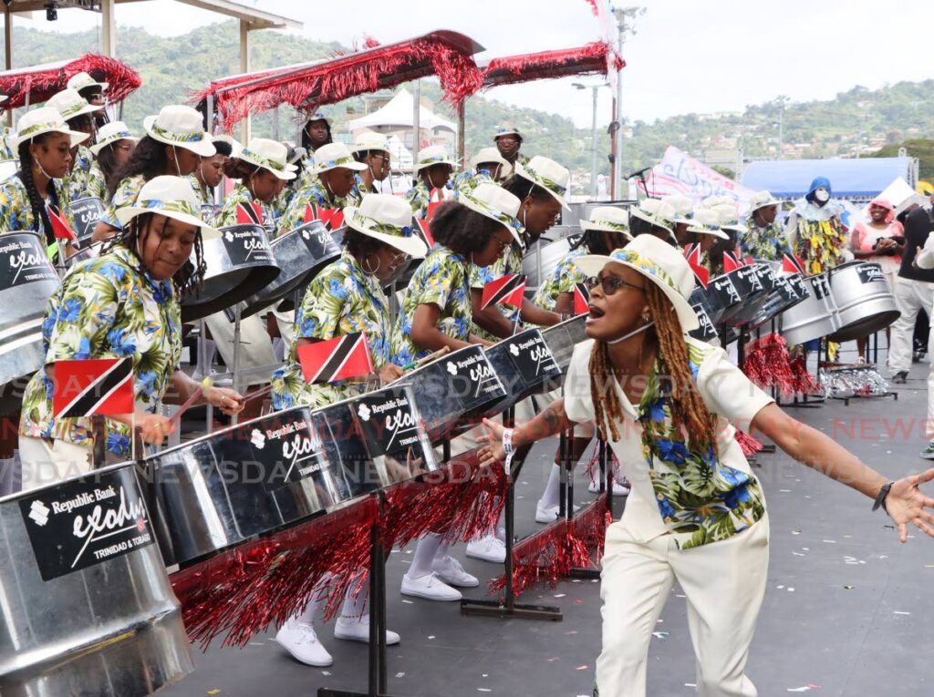 CONGRATS!: Members of BISHOP Anstey/Trinity College East Steelband perform Trinidad Sweet in the Secondary Schools' category of Junior Panorama at the Queen's Park Savannah, on February 2. - Photos by Ayanna Kinsale