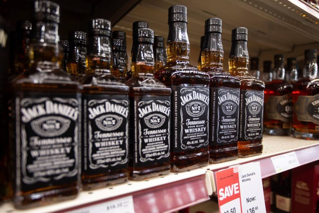 American products are shown at a Newfoundland Labrador Liquor Corporation location in St. John's, Newfoundland and Labrador, on February 3. - 