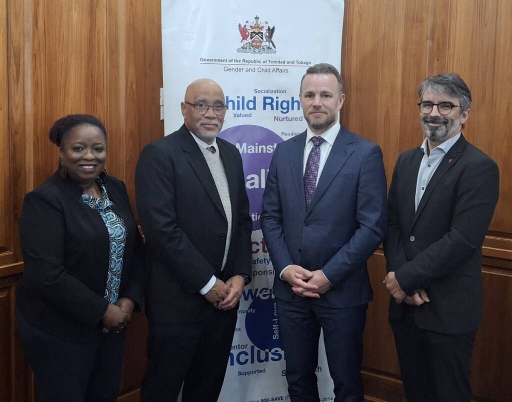 From left, Gender Affairs director Shelley-Ann Hart, Gender and Child Affairs permanent secretary Kurt Meyer, Canadian High Commissioner Michael Callan and High Commission counsellor Stuart Shaw at the Office of the Prime Minister on February 5. - Photo courtesy OPM