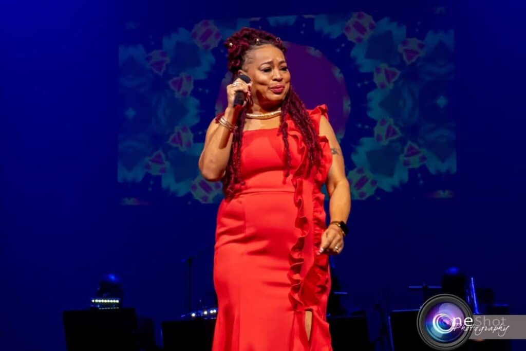 Calypsonian Nicole Greaves performs at the Calypso Revue tent. - Photo courtesy Nicole Greaves.