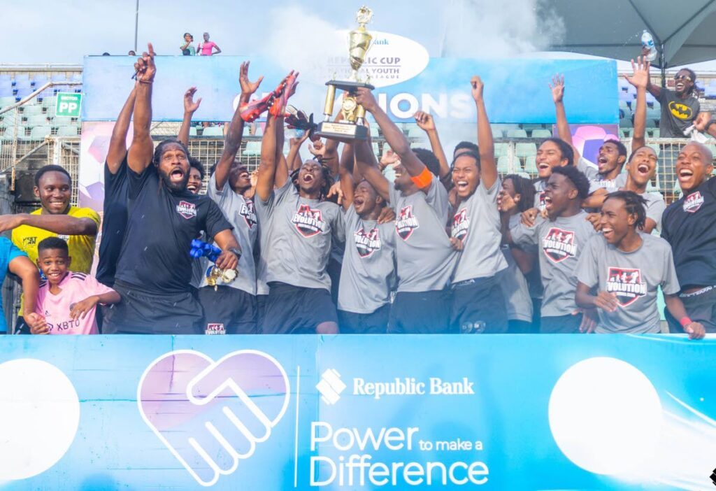 The 2024 Republic Bank National Youth Football League Boys’ Under-20 champions Evolution FC celebrating their victory at last year’s finals. - 