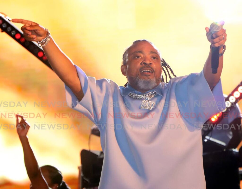 Machel Montano during a performance at Fete with the Saints, St Mary's Ground, St Clair on February 2. He defends his Calypso Monarch title on March 2. - Photo by Angelo Marcelle