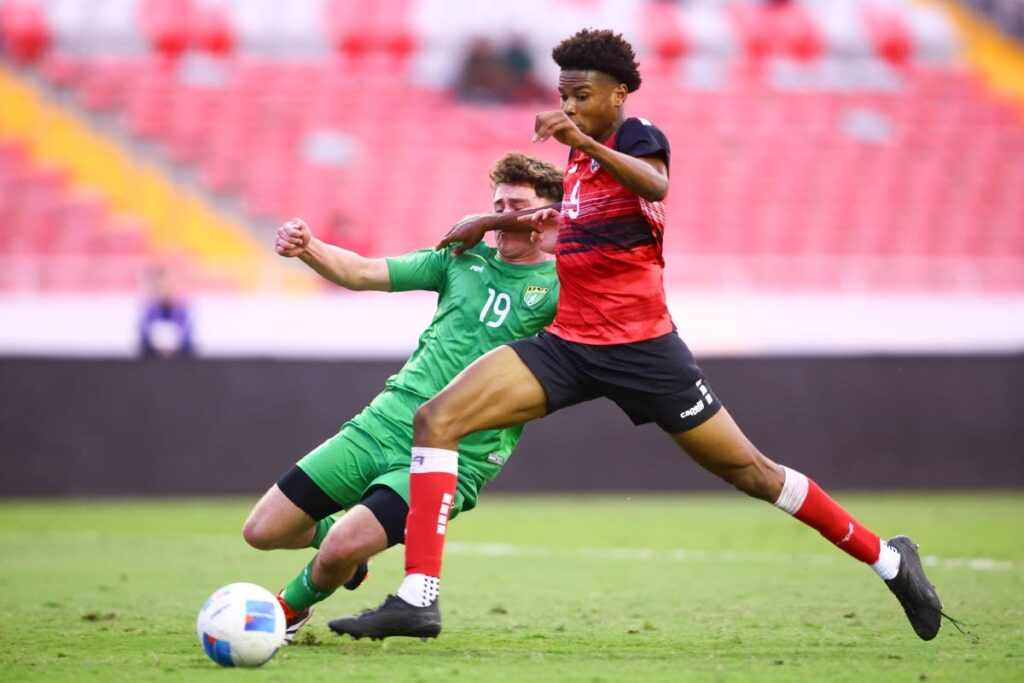 TT U17 men's player Phillip Nelson vies for possession of the ball aginst a British Virgin Islands player during their Concacaf U17 qualifier match, on February 9, 2025 at the Estadio Nacional, Costa Rica. - TTFA Media 