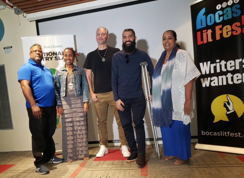 Poetry Slam judges: Nicholas Sosa, left, Arielle John – head Judge, Richard 