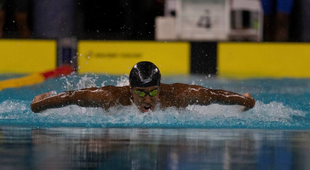 Marlins swimmer Zachary Anthony competes in the 100m butterfly on February 23 at the ASATT National Long Course Age Group Championship at the National Aquatic Centre, Couva.  - Photo by Dennis Allen for @TTGameplan