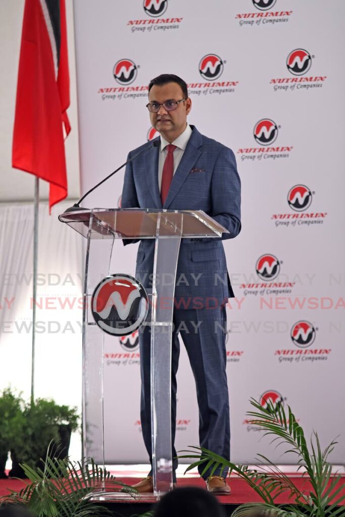 Nutrimix president and group CEO Ronnie Mohammed speaking at the sod turning ceremony for the animal and pet food plant at Point Lisas Industrial estate on February 25. - Photo by Lincoln Holder 