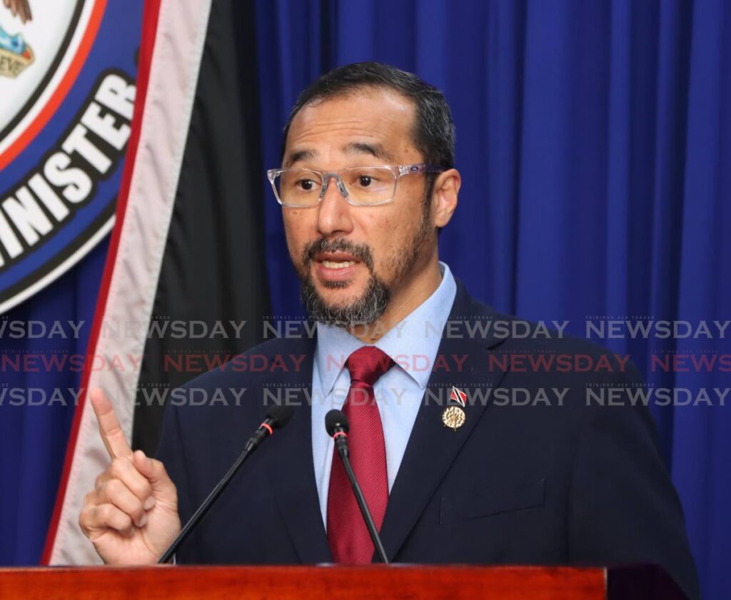 Acting Prime Minister Stuart Young speaks during the post cabinet news conference at Whitehall in Port of Spain, on February 27. - Ayanna Kinsale