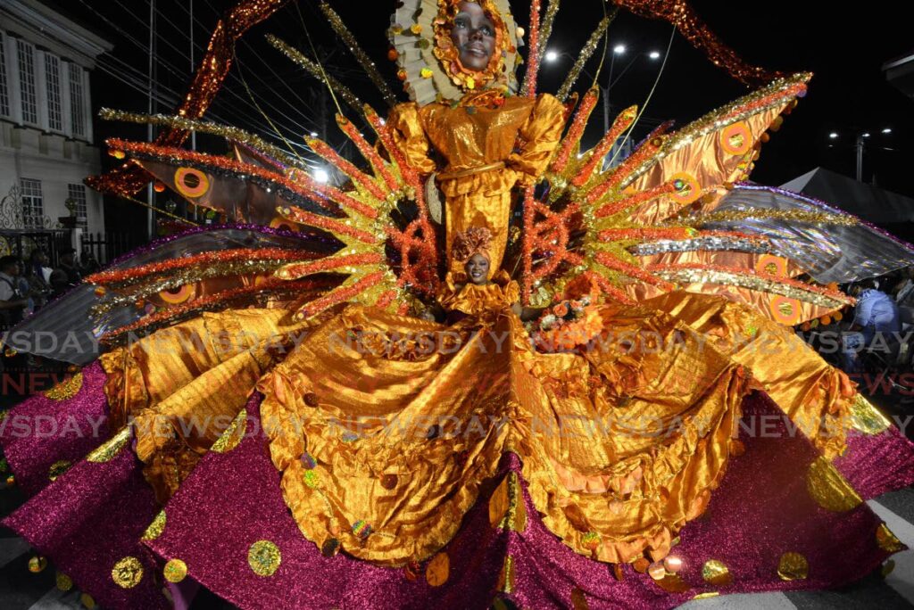 Allison Emma John's the 2025 South Carnival queen with her portrayal The Souvenir Doll. The competition took place at Harris Promenade, San Fernando on February 27. - Photo by Innis Francis