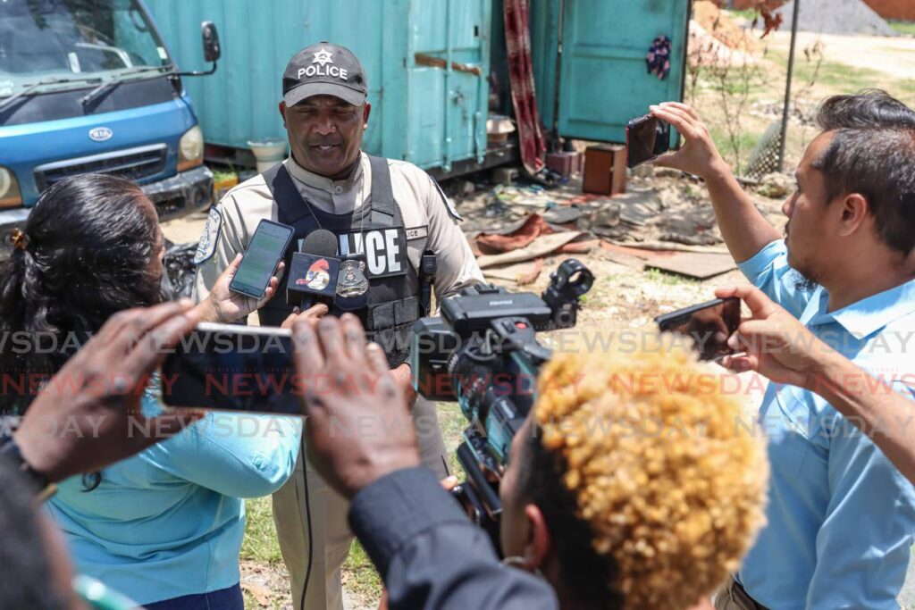 ACP Wayne Mystar, centre, speaks to media in 2023. - File photo by Jeff K Mayers