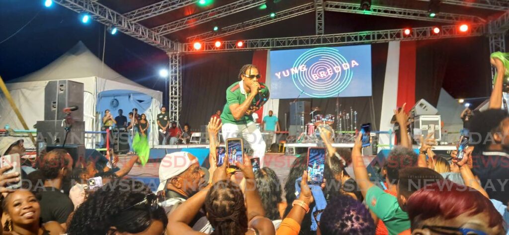 Yung Bredda (Akhenaton Leis) performs at the opening of the John Cupid Carnival Village at Queen's Park Savannah, Port of Spain, on February 7. The village will host its final event on March 5. -  Photo by Sean Douglas