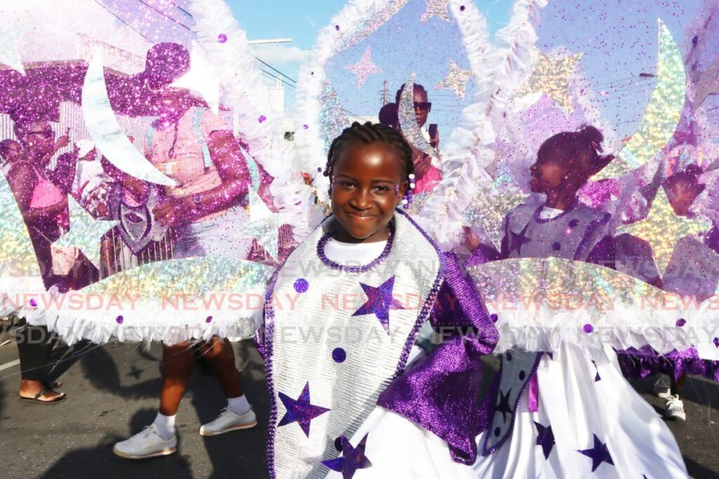 Danae Stewart of Zebapique Productions' Yuh Ever See parades during the St James Children's Carnival, Western Main Road, St James, on February 23. - Photo by Ayanna Kinsale 