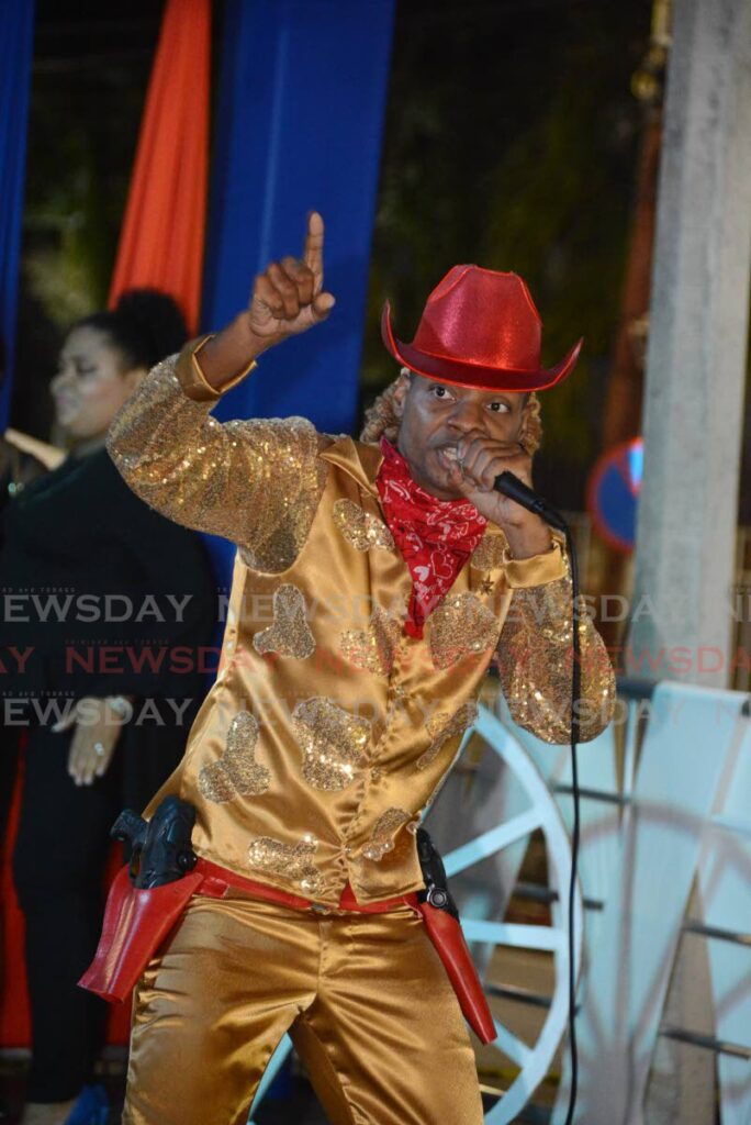 Kyle “KC” Cowie performs Western Town to win the San Fernando Calypso Monarch Competition on Harris Promenade, on February 27.  - Photos by Innis Francis