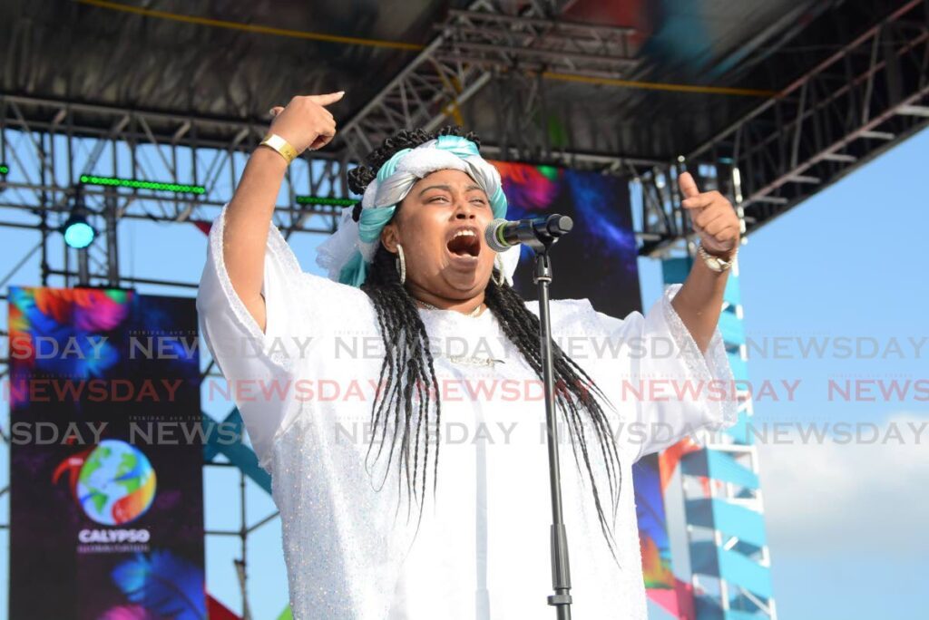 Ife Alleyne during her performance at Calypso Fiesta on February 22 at Skinner Park, San Fernando.  - Photo by Innis Franics