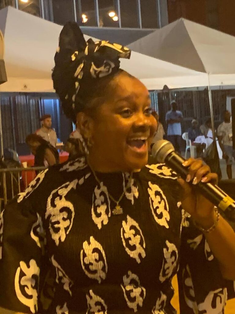 Joanne Gibson, singing as Queen Voice,  captures the Couva Senior Calypso Monarch crown on February 28. - Photo courtesy Couva Carnival Committee