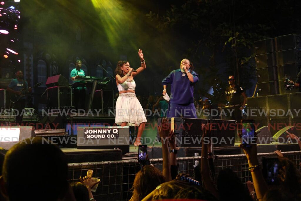 Machel Montano performs with Drupatee at Under the Clock at Queen's Royal College on Maraval Road, Port of Spain, on February 28. - Photo by Faith Ayoung