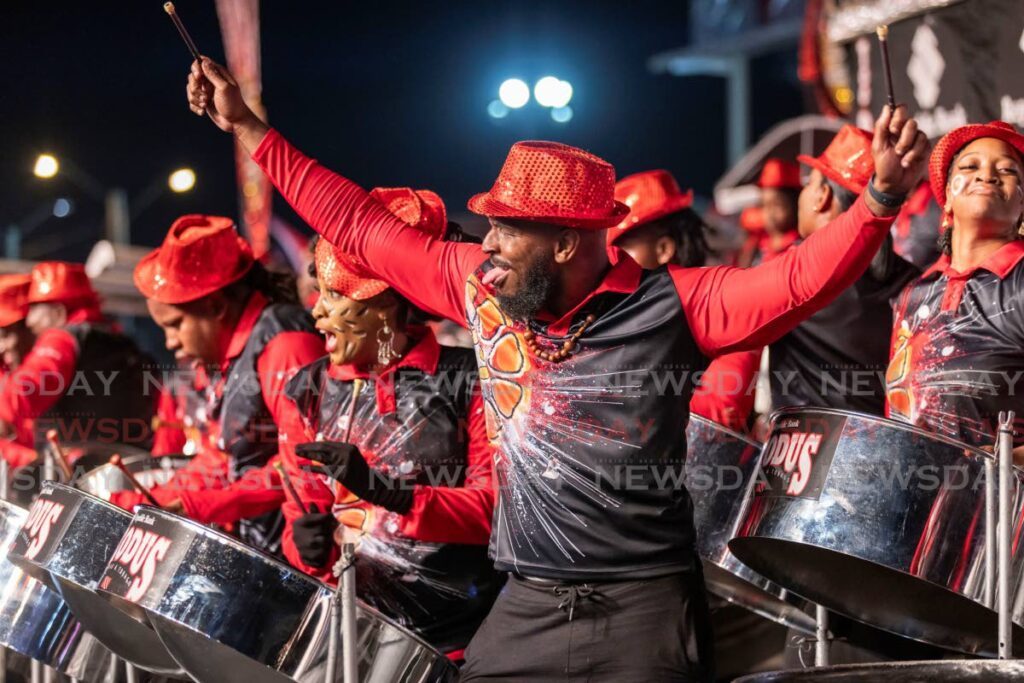 Republic Bank Exodus during their winning performance at the Large Bands National Panorama 2025 finals at the Queen's Park Savannah on March 1. The band won with 288 points playing Too Own Way sung by Voice. - Photo by Jeff K. Mayers