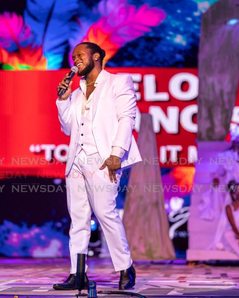 Calypso Monarch Helon Francis performs his winning song, To Whom It May Be, at the Dimanche Gras show at the Queen's Park Savannah, Port of Spain, on March 2. - Jeff K. Mayers