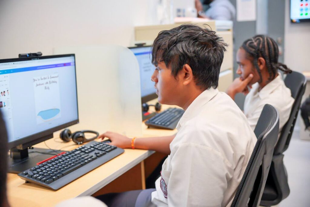 Students of Waterloo Secondary School use the new ICT Access Centre for their school projects. - 
Photo courtesy MDT