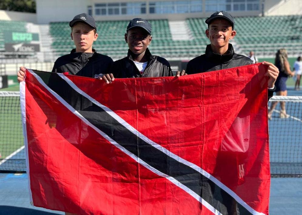 Oliver Harragan, from left, Josiah Hills and Chris Khan are flying the TT flag in the boys division at the ITF World Junior Tennis tournament.  - 