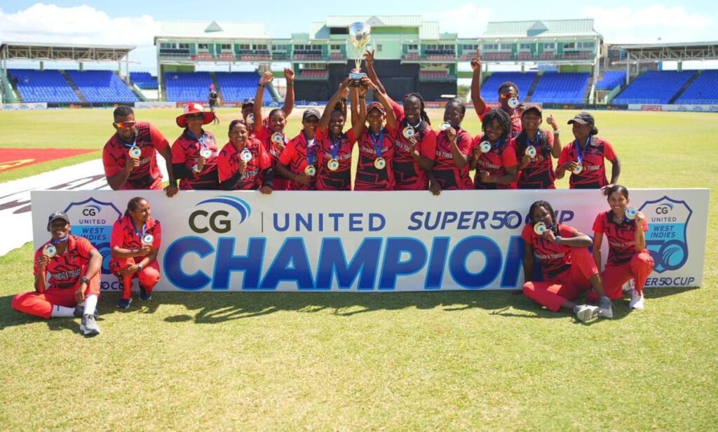 TT Red Force celebrate the Women's Super50 title at Warner Park in Basseterre, St Kitts on March 7. - Photo courtesy Cricket West Indies