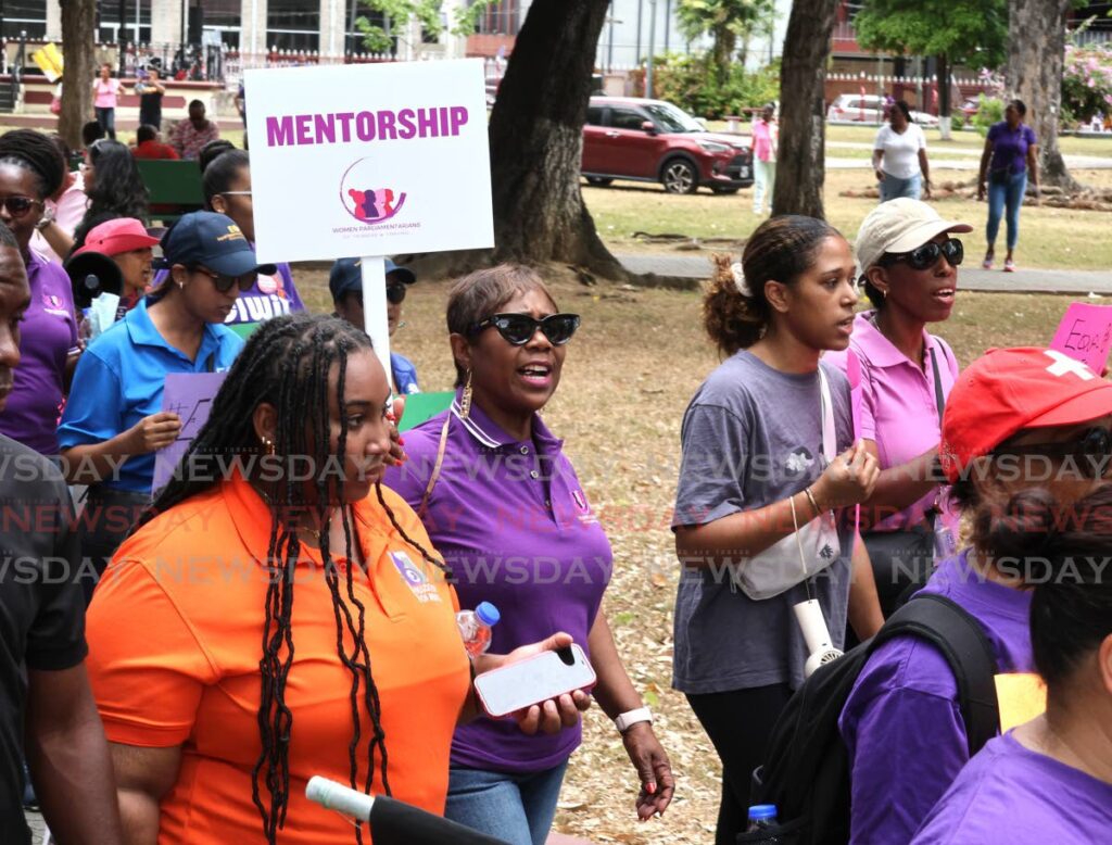 Speaker Brigid Annisette-George was among the women marching through Woodford Square during a rally hosted by the Network of NGOs of TT, in collaboration with Gender and Child’s Division, Office of The Prime Minister  on March 8, to commemorate International Women's Day in Port of Spain. - Photos by Faith Ayoung