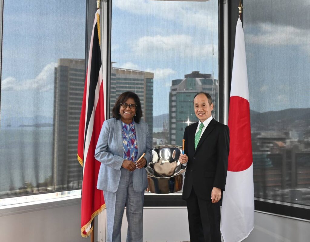 Minister of Trade and Industry Paula Gopee-Scoon, left, with the newly-appointed Japanese Ambassador to TT Dr Akima Uzezawa at the ministry's head office in Port of Spain on March 10. - 
Photo courtesy MTI