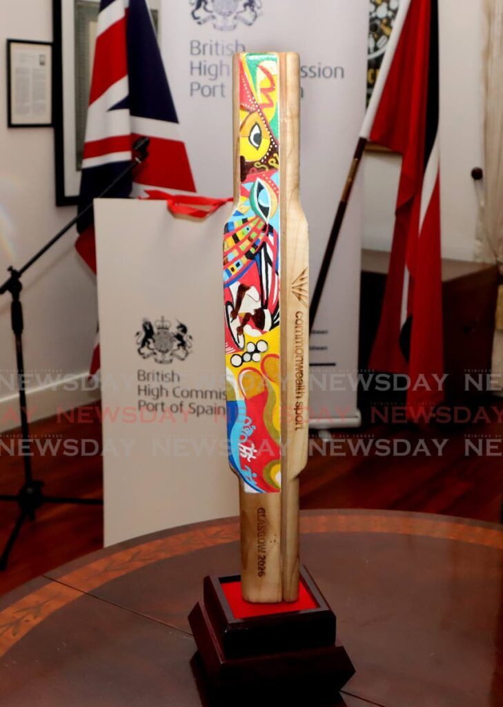 The King's Baton on display at the residence of the British High Commissioner in March. - Photo by Angelo Marcelle