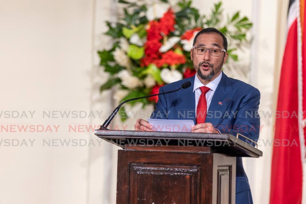 Stuart Young delivers his first speech as Prime Minister at President's House, St Ann's, on March 17. -  Photo by Jeff K. Mayers