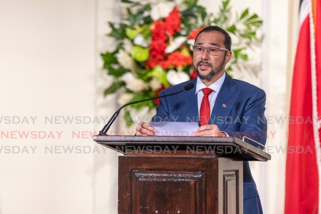 Prime Minister Stuart Young delivers his maiden speech after being sworn in at the President’s House, St Ann's on March 17. - Photo by Jeff K Mayers