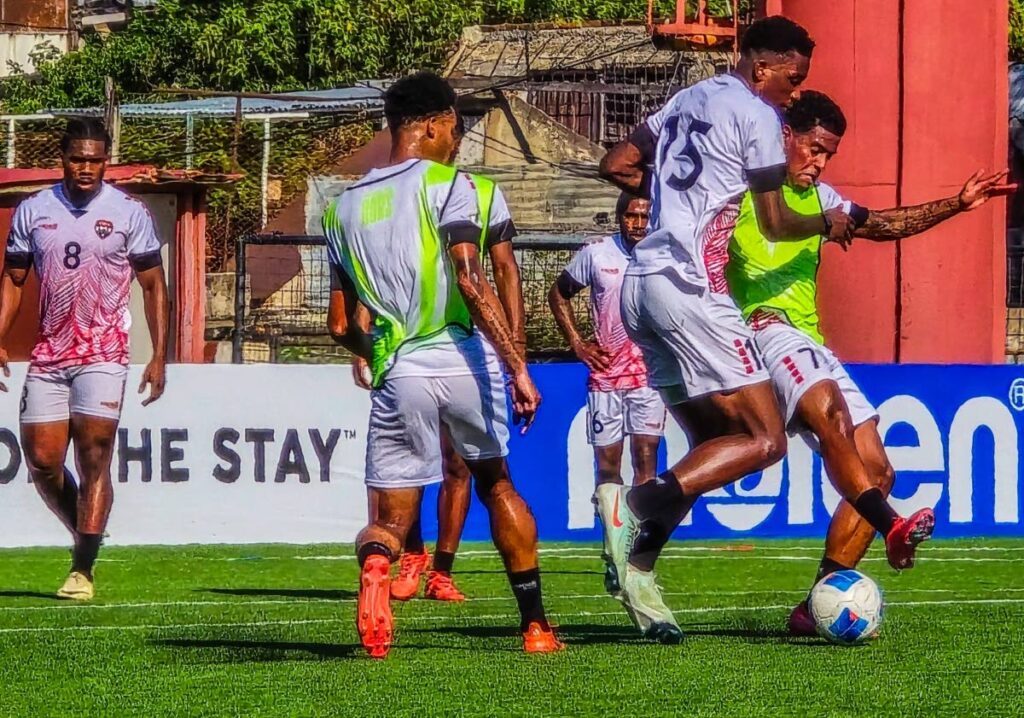 TT senior men's team players take part in a team training session on the eve of TT's Concacaf Gold Cup preliminary round match against Cuba, on March 21, at the Antonio Maceo Stadium, Santiago de Cuba.  - Photo courtesy TTFA Media